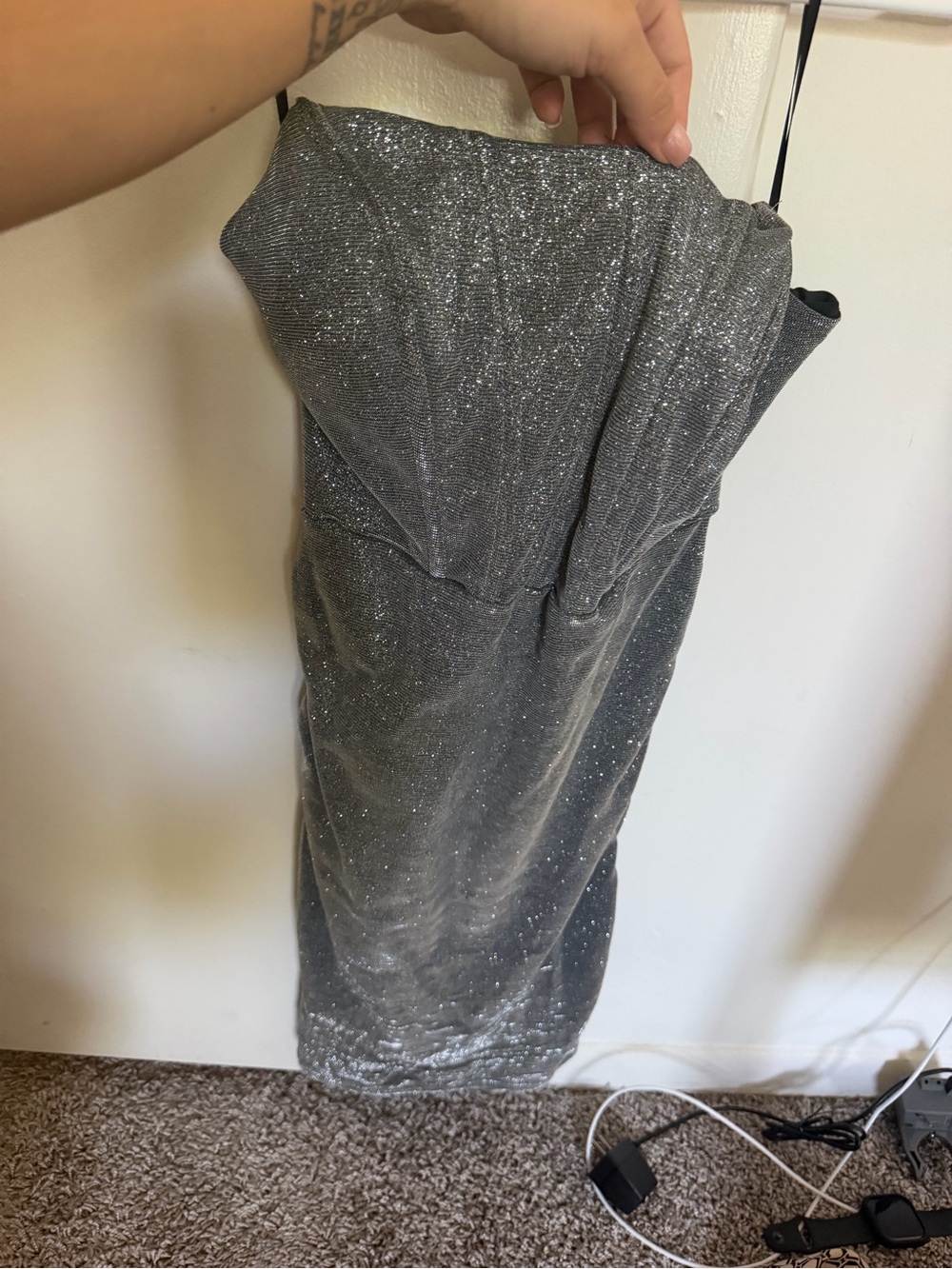 Amazon Silver Sparkle Strapless Cocktail Dress